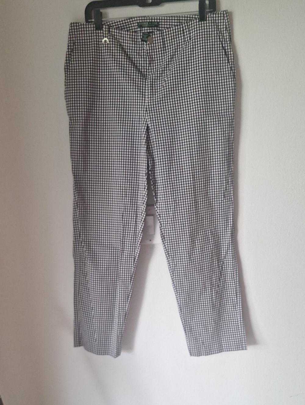 Classic Y2k Gorgeous Ralph Lauren Black & White Checked Chinos Sz 12 98% Coton